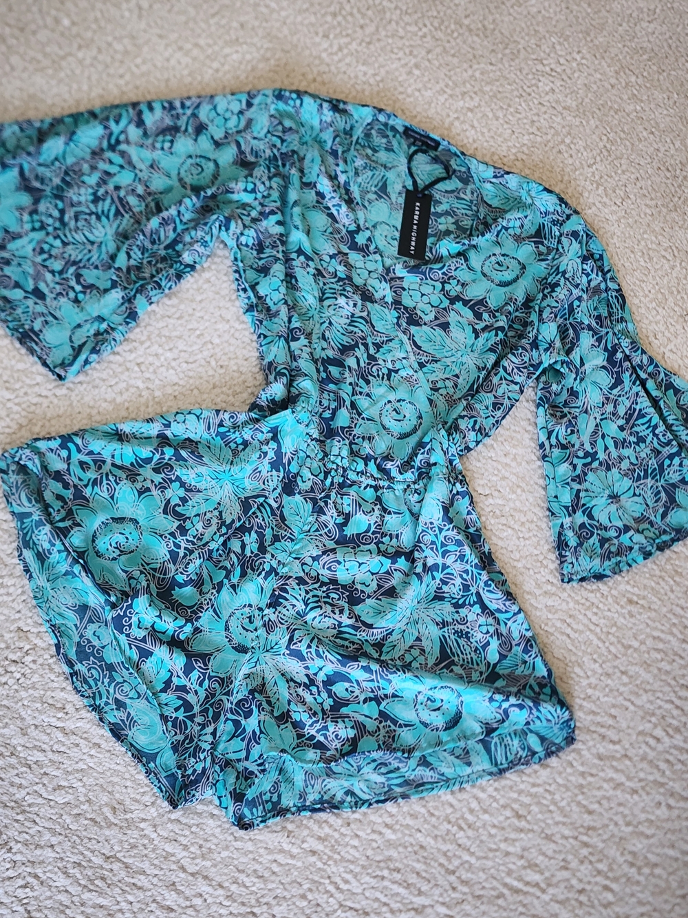 Aqua Teal Floral Wrap Mini Dress